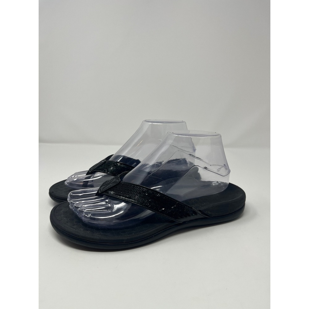 Vionic Sequin Orthotic Flip Flop Sandals Women 7 Black Sparkly Extra Comfort